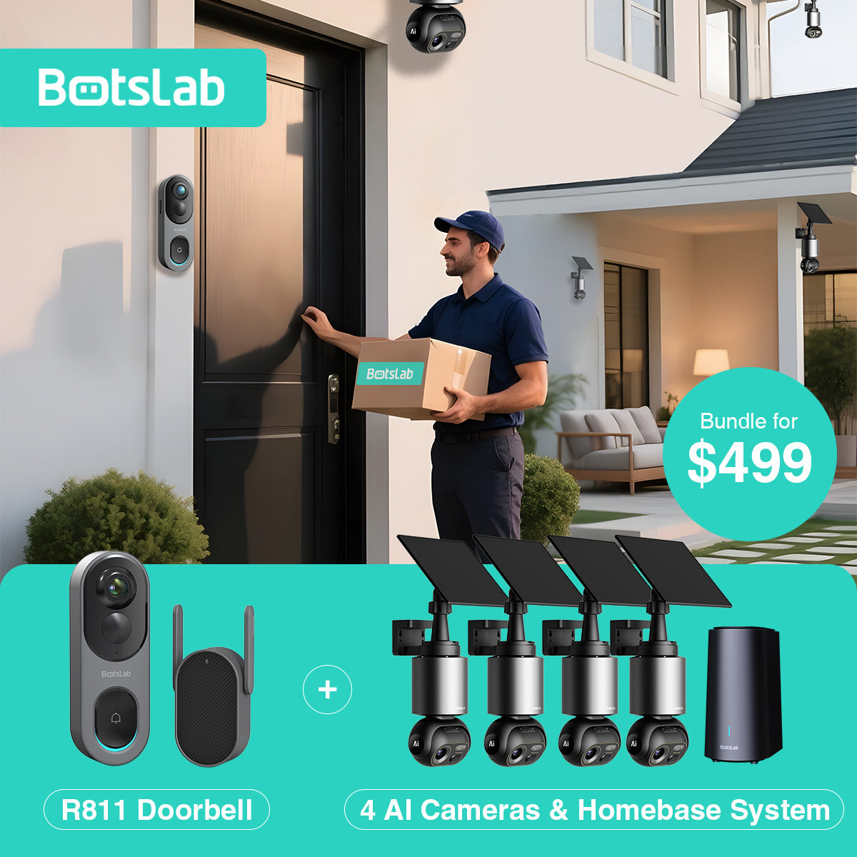 Doorbell R811 + 4 AI Cameras Homebase System W510 ($499 Home Security Bundle)