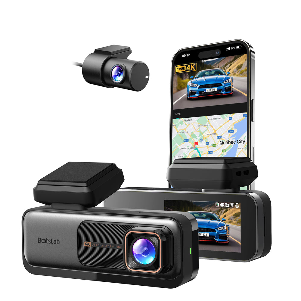 Botslab G980H 4K Ultra HD Dashcam und Autokamera im modernen Fahrzeug-Innenraum mit elegantem Design.