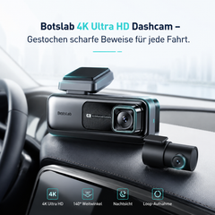 Botslab G980H 4K Ultra HD Dashcam und Autokamera im modernen Fahrzeug-Innenraum mit elegantem Design.