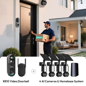 Video Doorbell R810 + 4 AI Cameras Homebase System W510Video Doorbell R810 + 4 AI Cameras Homebase System W510  Home Security Bundle