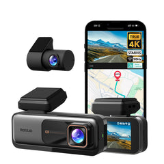 Botslab G980H Pro 4K Dual Dashcam Premium-Set mit Frontkamera und Heckkamera im luxuriösen Auto-Interieur.