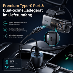 Premium Type-C Anschluss und Dual-Schnellladeadapter im Lieferumfang der Botslab G980H Pro Dashcam.